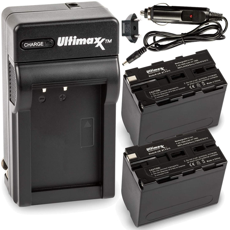 Ultimaxx Rapid Charger with 2X NP-F975 Battery (7800mAh) for Sony DCR-VX2100; DSR-PD150 & -PD170; FDR-AX1; HDR-AX2000, FX1, FX7, FX1000; HVL-LBPB; HVR-HD1000U, V1U, Z1P, Z1U; HXR-MC2000U & More