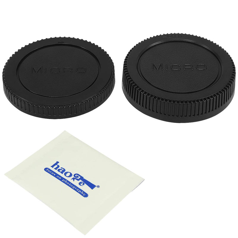 Haoge Camera Body Cap and Rear Lens Cap Cover for Olympus Panasonic BMPCC Micro Four Thirds MFT M4/3 M43 Mount Camera Lens Such as E-M1 II E-M5 E-M10 III Pen-F E-PL9 PENF GH5S G9 GH5 G80 G85 GX8 GX9 for Micro Four Thirds M4/3 Mount