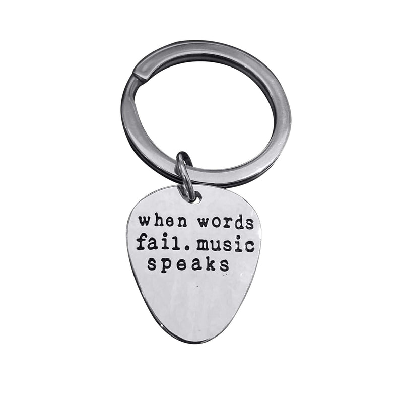 Art Attack When Words Fail Music Speaks Guitar Pick Keychain (Silver)