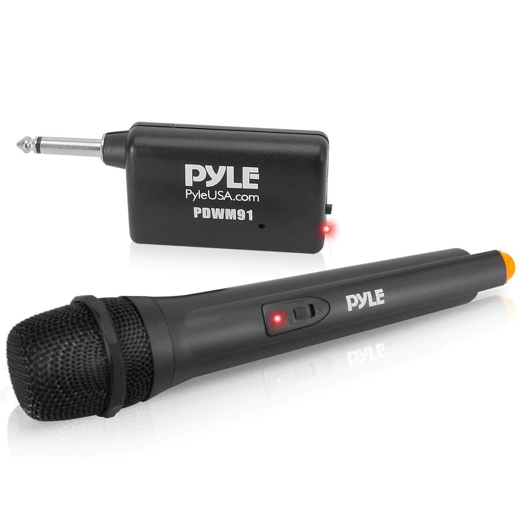 [AUSTRALIA] - Portable VHF Wireless Microphone System - Professional Battery Operated Handheld Dynamic Unidirectional Cordless Microphone Transmitter Set W/Adapter Receiver, for PA Karaoke DJ Party - Pyle PDWM91 