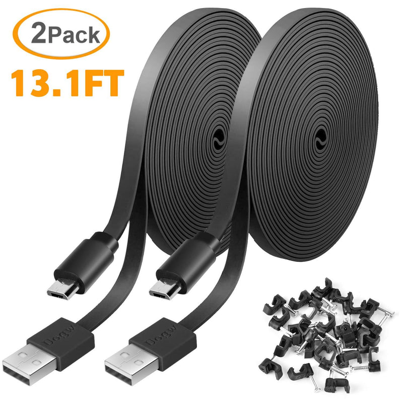 2 Pack 13.1FT Power Extension Cable for WyzeCam,WyzeCam Pan,KasaCam Indoor,NestCam Indoor,Yi Camera, Blink,Cloud Cam, USB to Micro USB Durable Charging and Data Sync Cord for Security Camera-Black Black
