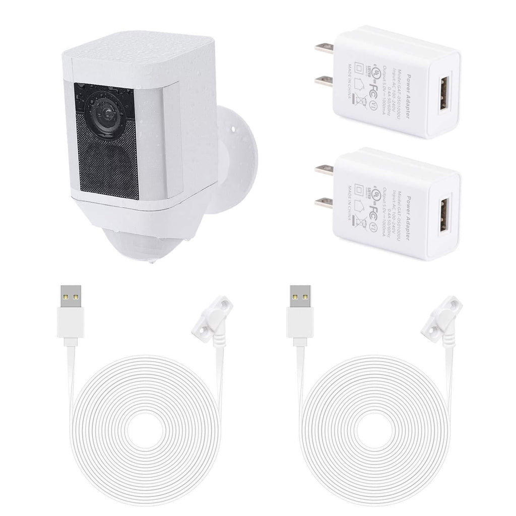 2Pack Power Adapter for Ring Spotlight Cam Battery, with 30Ft/9m Weatherproof Outdoor Cable to Continuously Charge Your Home Security Camera, No Need to Change The Batteries(White)