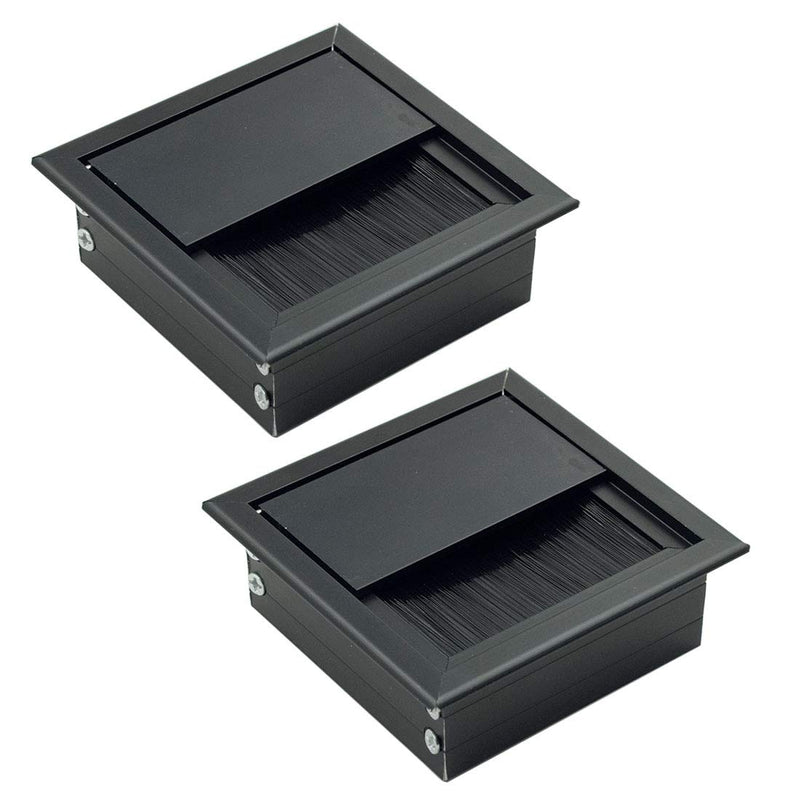 Rannb Square Cable Grommet Metal Wire Hole Cover for Computer Desk Table Black 80mm x 80mm - Pack of 2 Black 80*80mm