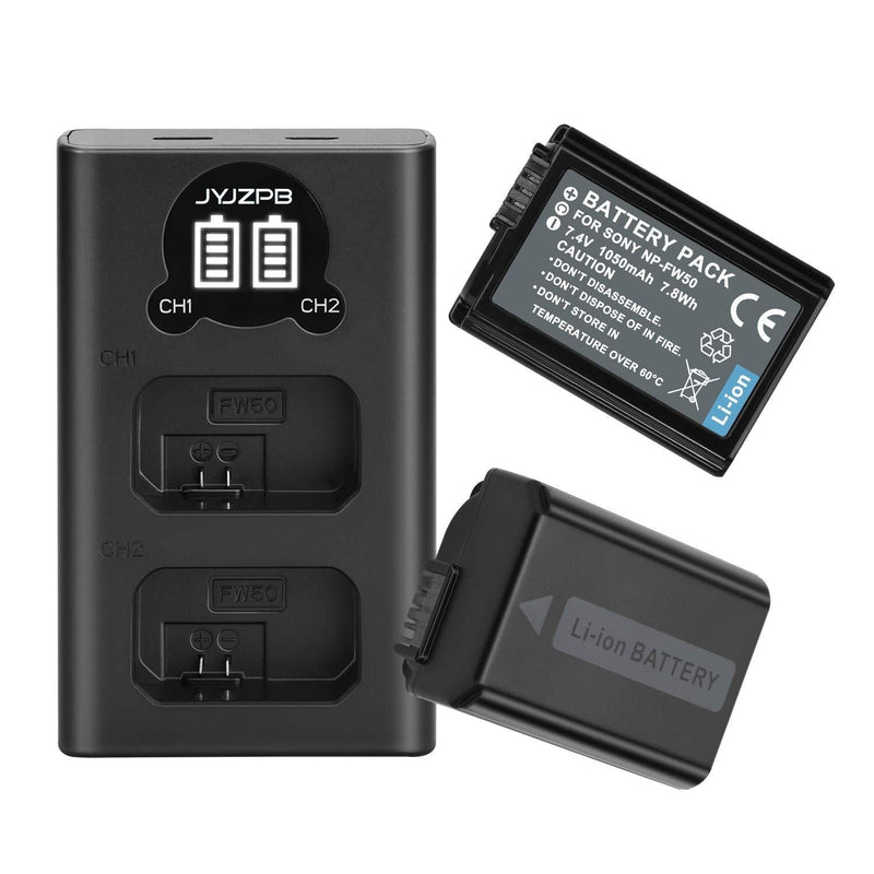 JYJZPB NP-FW50 Camera Battery Replacement and Dual Battery Charger for Sony A6000 Sony A6400 A6300 A6500 A7 A7II A7RII A7SII A7S A7S2 A7R A7R2 A55 A5100 RX10(Not for Sony A7III, Sony A6600)