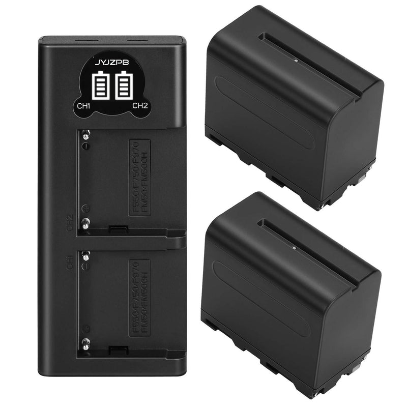 JYJZPB NP-F970 Battery and Battery Charger for Sony NP-F750 NP-F550 NP-F570 NP-F960 NP-F930 Battery and Sony Handycam DCR-VX2100 DSR-PD150 FDR-AX1 HDR-AX2000 HDR-FX1(6600mAh Real Capacity)