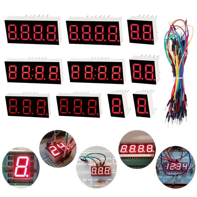 DAOKI 10PCS LED Display 7 Segment 1Bit 2Bit 3Bit 4Bit Common Cathode 10PIN Red Light for Arduino,DIY + Jump Wire