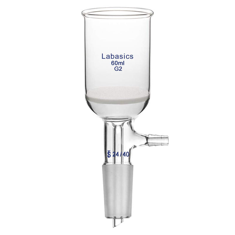 [AUSTRALIA] - Labasics Borosilicate Glass Buchner Filtering Funnel 60ml with Medium Frit (G2), 43mm Inner Diameter, 57mm Depth, with 24/40 Standard Taper Inner Joint and Vacuum Serrated Tubulation (60ml) 60 ml 