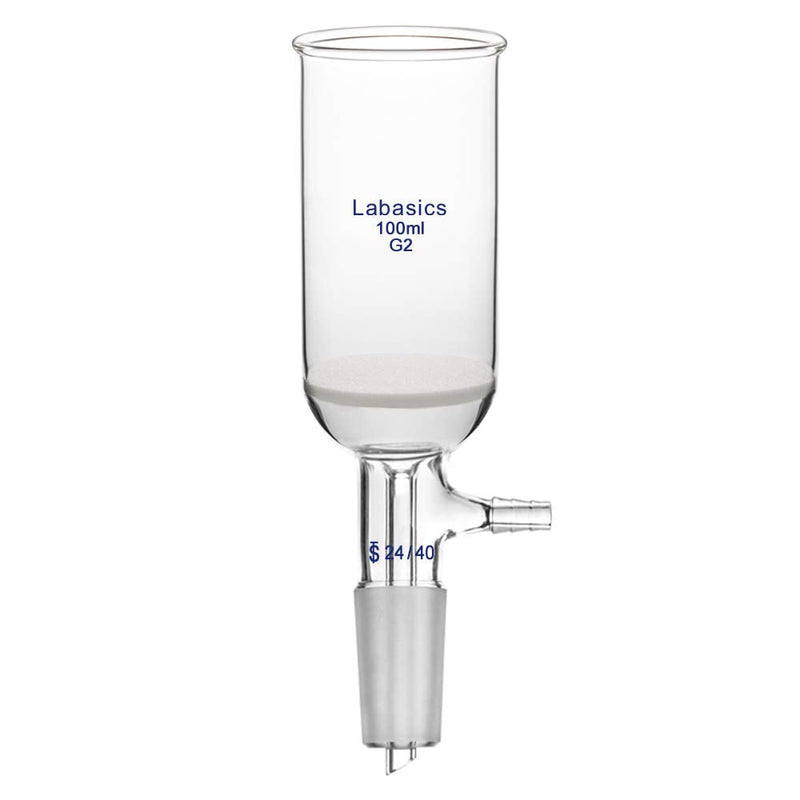 Labasics Borosilicate Glass Buchner Filtering Funnel 100ml with Medium Frit (G2), 46mm Inner Diameter, 80mm Depth, with 24/40 Standard Taper Inner Joint and Vacuum Serrated Tubulation (100ml) 100 ml
