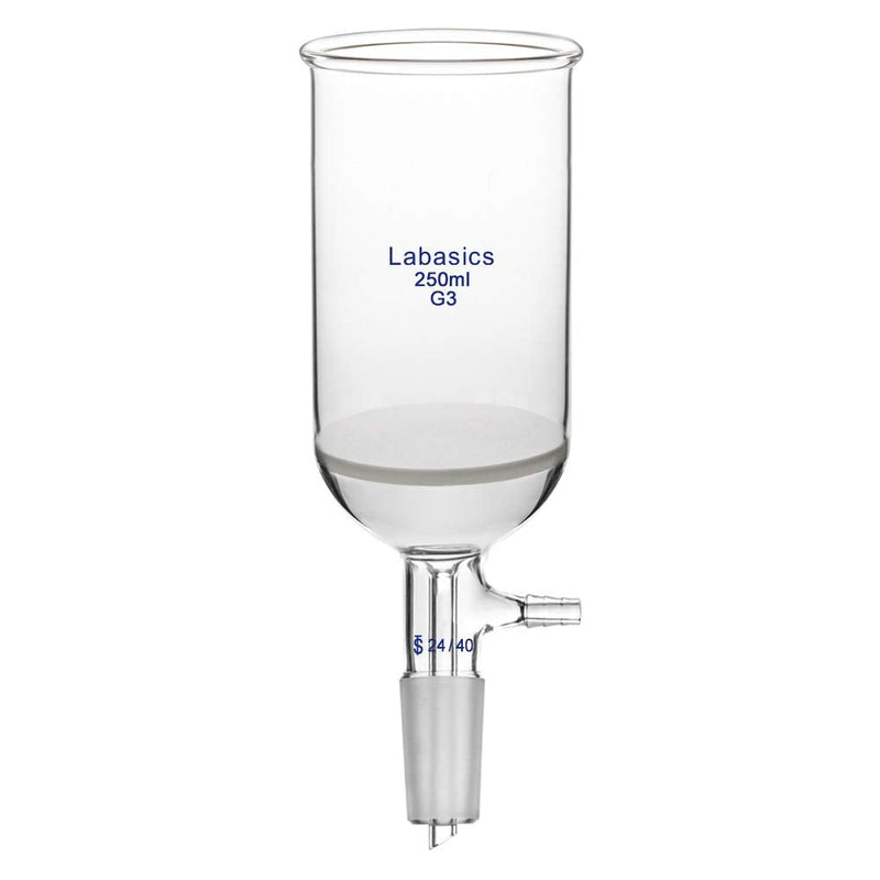 Labasics Borosilicate Glass Buchner Filtering Funnel with Fine Frit (G3), 65mm Inner Diameter, 100mm Depth, with 24/40 Standard Taper Inner Joint and Vacuum Serrated Tubulation (250ml) 250 ml