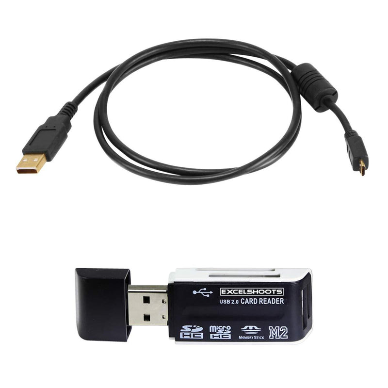 Excelshoots USB Works for Canon EOS M50 Mirrorless Camera, USB Computer Cord/Cable for Canon EOS M50 Mirrorless Camera + Card Reader
