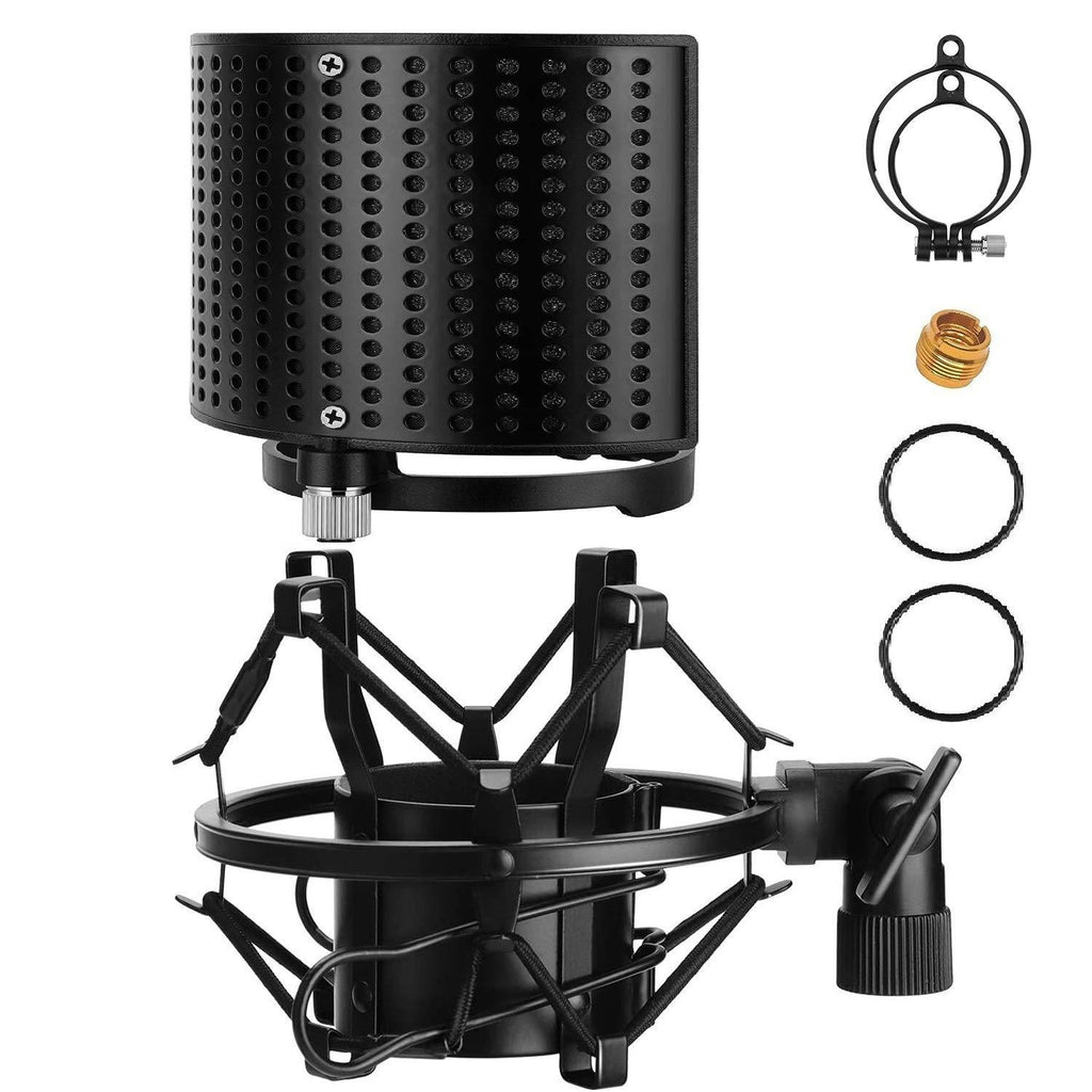 [AUSTRALIA] - Moukey Microphone Shock Mount with Metal Pop Filter, Compatible with 49mm-54mm Diameter Mic AT2020 /AT2020USB Except Blue Yeti, Anti-Vibration Suspension Shock Mount with Screw Adapter 