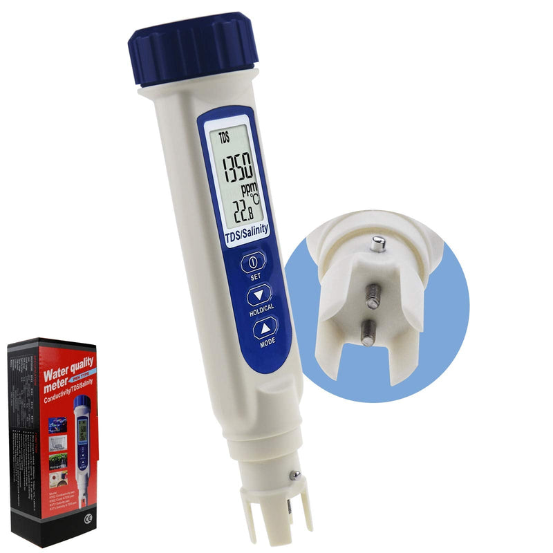 Pen Type Salinity Temp Meter Probe Sensor Tester Monitor Measurement Checker ATC for Water Quality Pond Pool Aquarium Saltwater Seawater Drinking Water