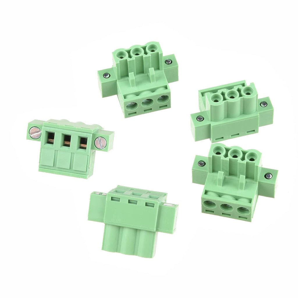 Fielect 5Pcs 5.08mm Pitch 3P PCB Screw Terminal Block Connector 300V 15A Pluggable Teminal Blocks Connector 2EDGKM-5.08 Green