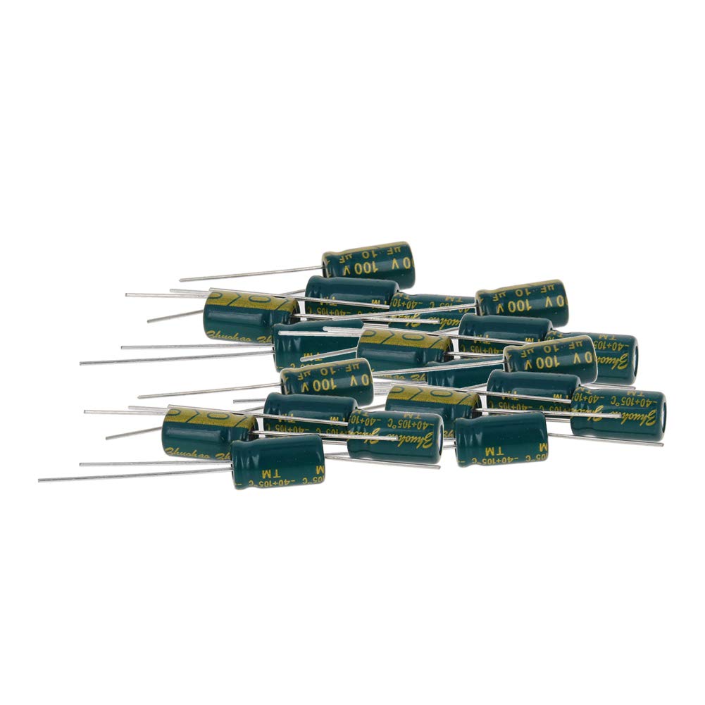 Fielect 50Pcs Aluminum Radial Electrolytic Capacitor 10uF 100V Low ESR Green 6x11mm High Ripple Current,Low Impedance for TV, LCD Monitor, Radio, Stereo, Game