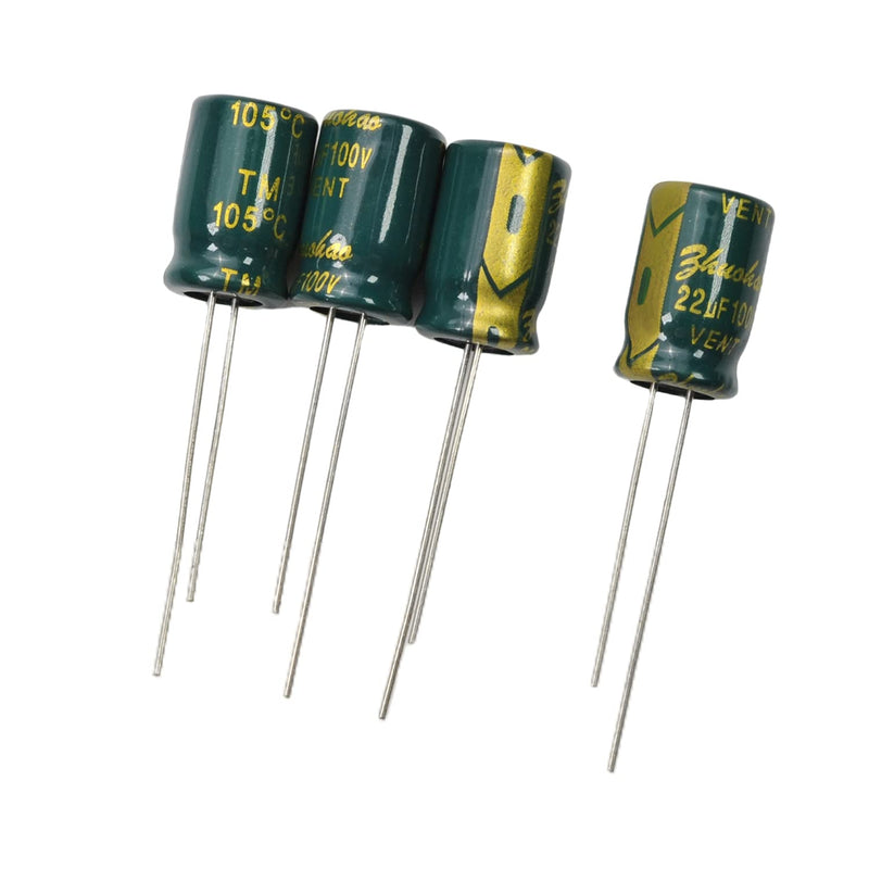 Fielect 80Pcs Aluminum Radial Electrolytic Capacitor 22uF 100V Low ESR Green 8x12mm High Ripple Current,Low Impedance for TV, LCD Monitor, Radio, Stereo, Game