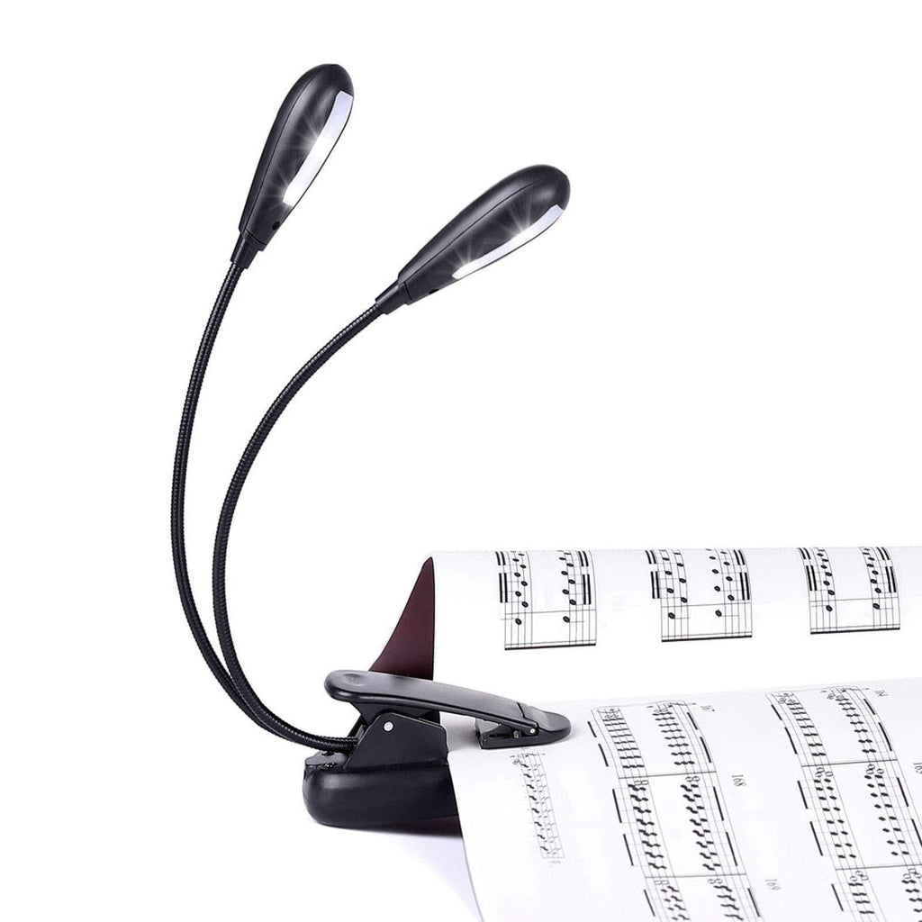 Rechargeable Music Stand Light, iGoober Clip on Reading Light, 8 LED Book Lamp, 3-Level Brightness for Eye Protection, Perfect for Piano, Orchestra, Bookworms, Craft (White & Warm, Dual Arm)