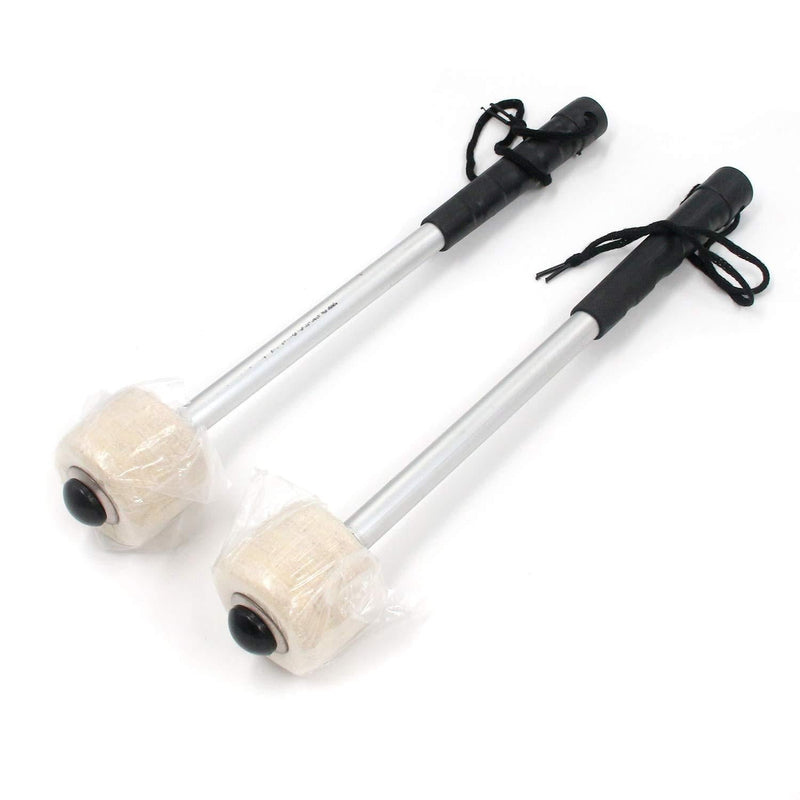FarBoat 2Pcs Drum Mallet Stick Wool Felt Head 11.8" Stainless Steel Handle Anti-slip Instrument Accessories Part for Bass Drums, Snare Drums, Marching Drums 11.8" white