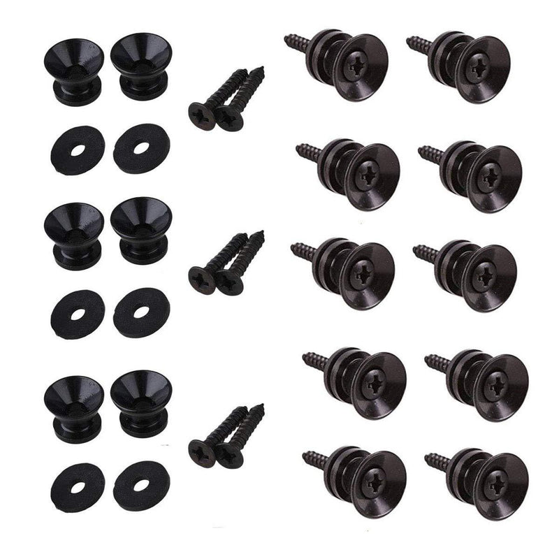 Iceyon Metal Strap Lock Buttons End Pins with Mounting Screws for Electric Acoustic Guitar Bass Ukulele Pack of 16 (Black) Black