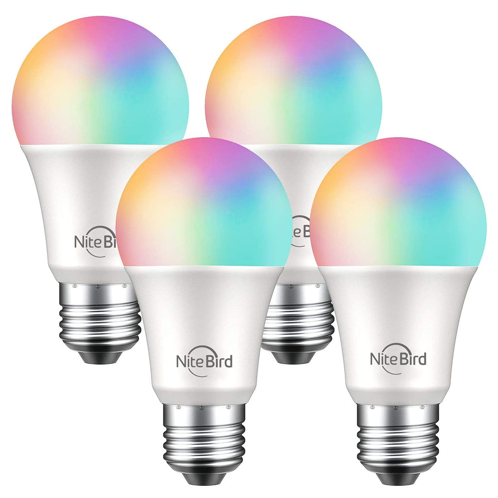 NiteBird Smart Light Bulbs Works with Alexa Echo and Google Home, WiFi Dimmable Color Changing LED Lights Bulbs, A19 E26 8W Warm White 2700k, 75W Equivalent, No Hub Required,4 Pack