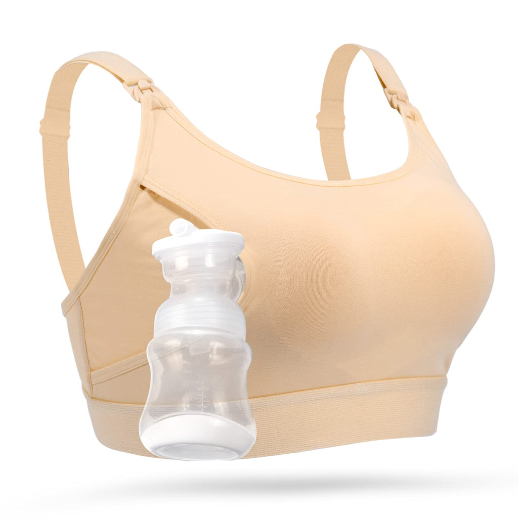 Hands Free Pumping Bra, Momcozy Adjustable Breast-Pumps Holding and Nursing Bra, Suitable for Breastfeeding-Pumps by Lansinoh, Philips Avent, Spectra, Evenflo and More(Skin,XX-Large) XX-Large Beige