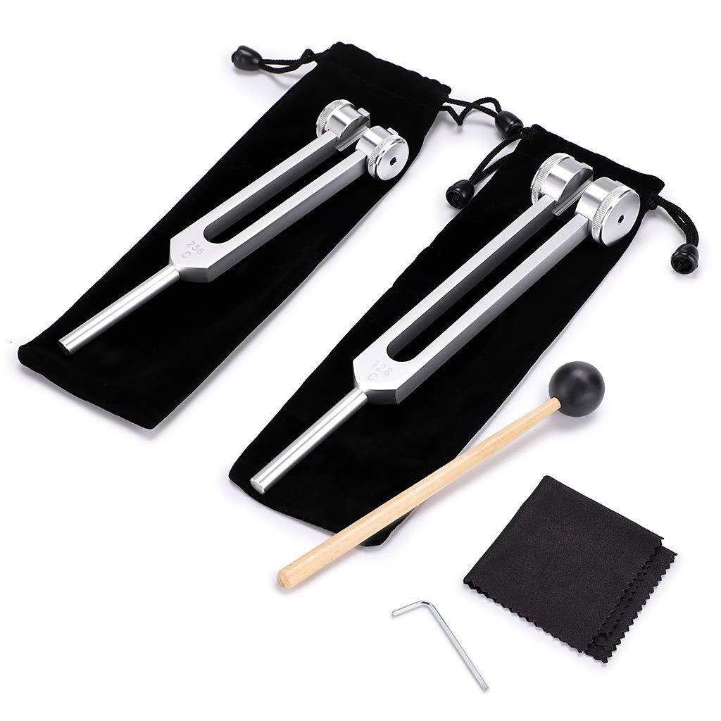 OwnMy Tuning Fork 128 Hz Medical Healing Instrument with 256 Hz Tuning Fork for Healing, Aluminum Alloy Tuning Fork Set with Silicone Hammer and Cleaning Cloth