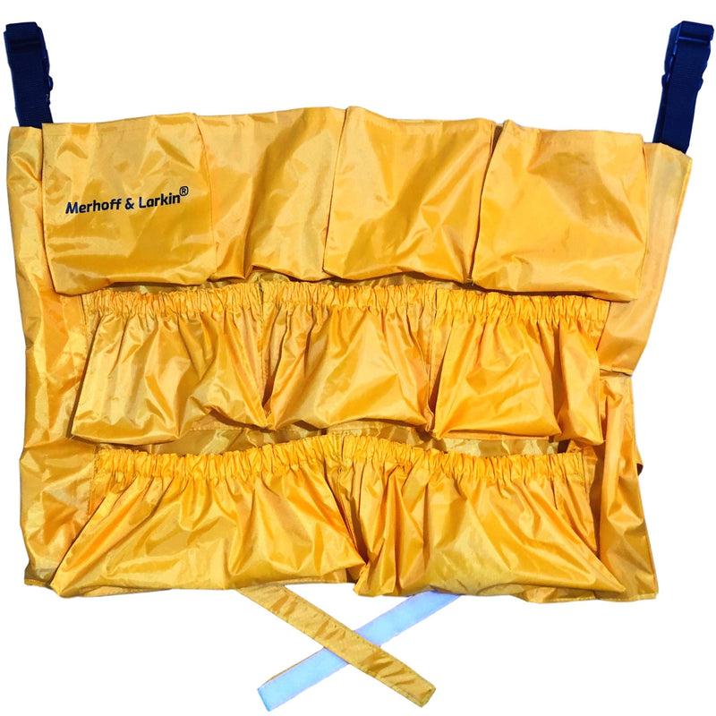 Yellow Trash Can Caddy Bag For Garbage Bins | Brute Compatible | Fits 32 - 50 Gallon Can | Heavy Duty Vinyl Construction | Large Commercial Size | Organizer For Cleaning, Maid, & Janitorial Duties