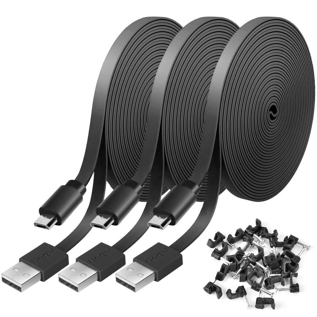 3 Pack 26FT Power Extension Cable for WyzeCam,WyzeCam Pan,KasaCam Indoor,NestCam Indoor,Yi Camera, Blink, USB to Micro USB Durable Charging Cord for Security Camera with Wire Clips (Black) Black