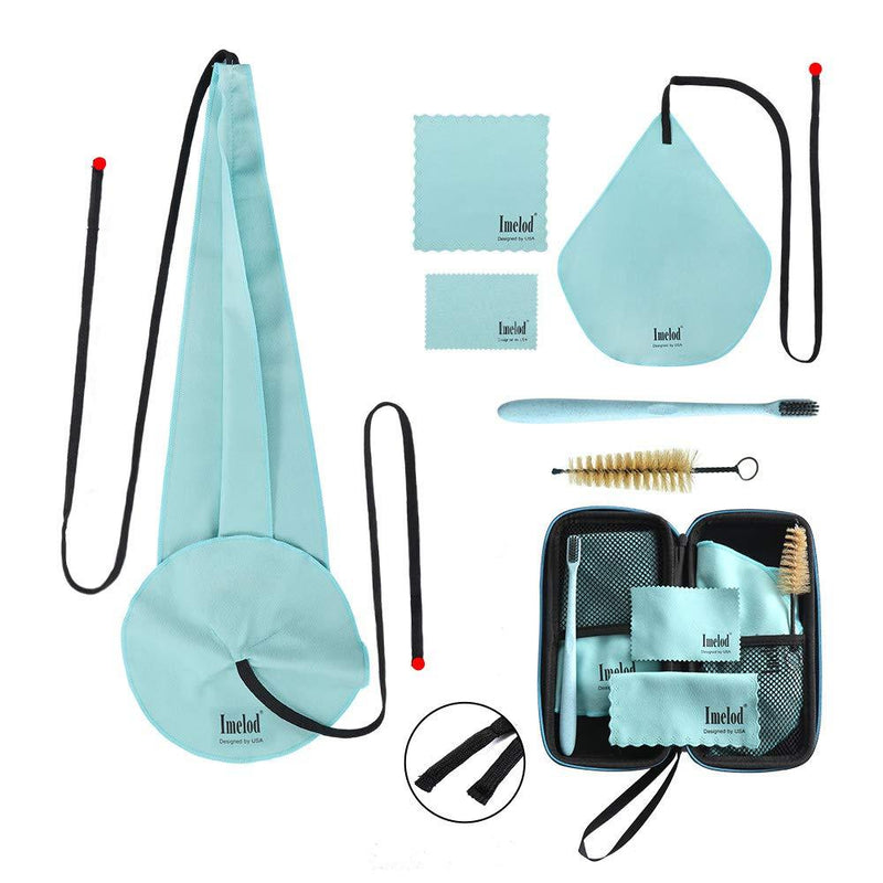 Imelod Saxophone Cleaning kit with Case for Alto Tenor Clarinet Flute and other Wind & Woodwind Struments Including Sax Cleaning Cloth(4pcs),Mouthpiece Brush(Light Blue) Light Blue
