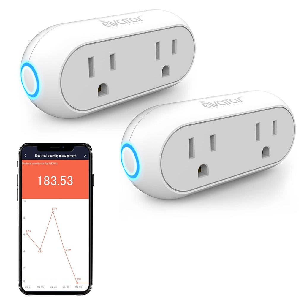 Energy Monitor Smart Plugs That Work with Alexa Google Home Siri - Wireless 2.4G WIFI Outlet w/ Smart Life Tuya Avatar Controls IFTTT - 10A Mini Dual Socket Enchufe Inteligente with Timer - 2 Pack