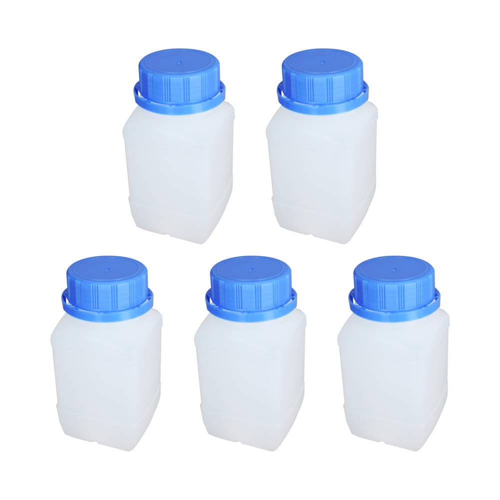 Othmro Plastic Lab Chemical Reagent Bottle, 250ml Wide Mouth Sample Sealing Liquid/Solid Storage Translucent Bottles, Blue cap 5pcs 5pcs 250ml translucent