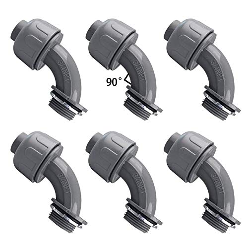 3/4 Npt Nonmetallic Liquid-Tight 90-Degree Electrical Conduit Connector Fitting,，UL Listed, (6 PACK) (3/4 Npt 90D) 3/4 -90
