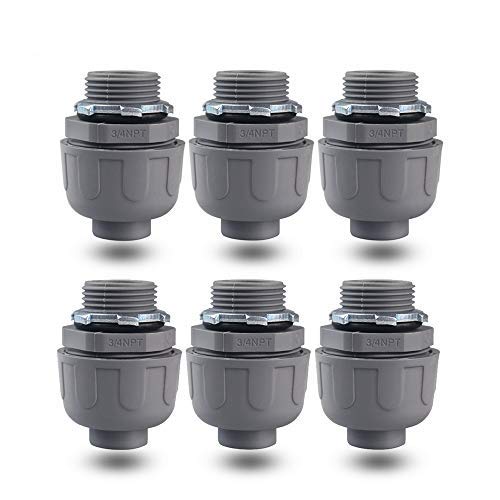 3/4 Npt Nonmetallic Liquid-Tight 180-Degree Electrical Conduit Connector Fitting,，UL Listed, (6 PACK) (3/4 Npt 180D) 3/4 -180