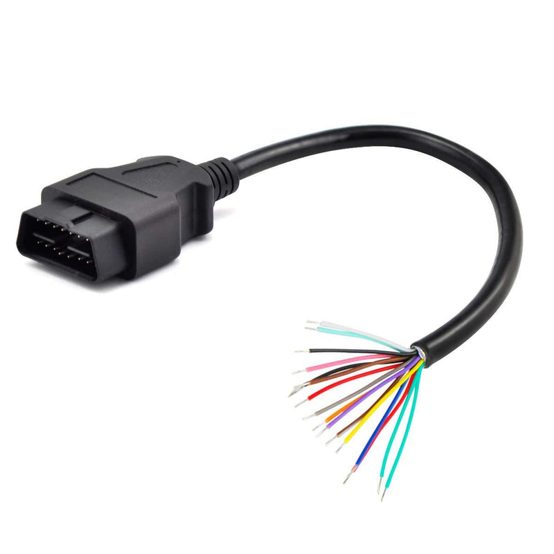iKKEGOL OBD OBDII J1962 Male Connector to Open Plug Wire, OBD Diagnostic Extension Cable OBD2 Pigtail, DIY Mobley USB Adapter (30cm/12'') 12'' Male Connector Pigtail