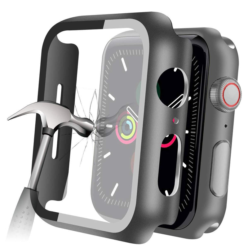 YMHML Compatible with Apple Watch 38mm Series 3/2/1 Case with Built-in Tempered Glass Screen Protector, Thin Guard Bumper Full coverage Matte Hard Cover for iWatch Accessories
