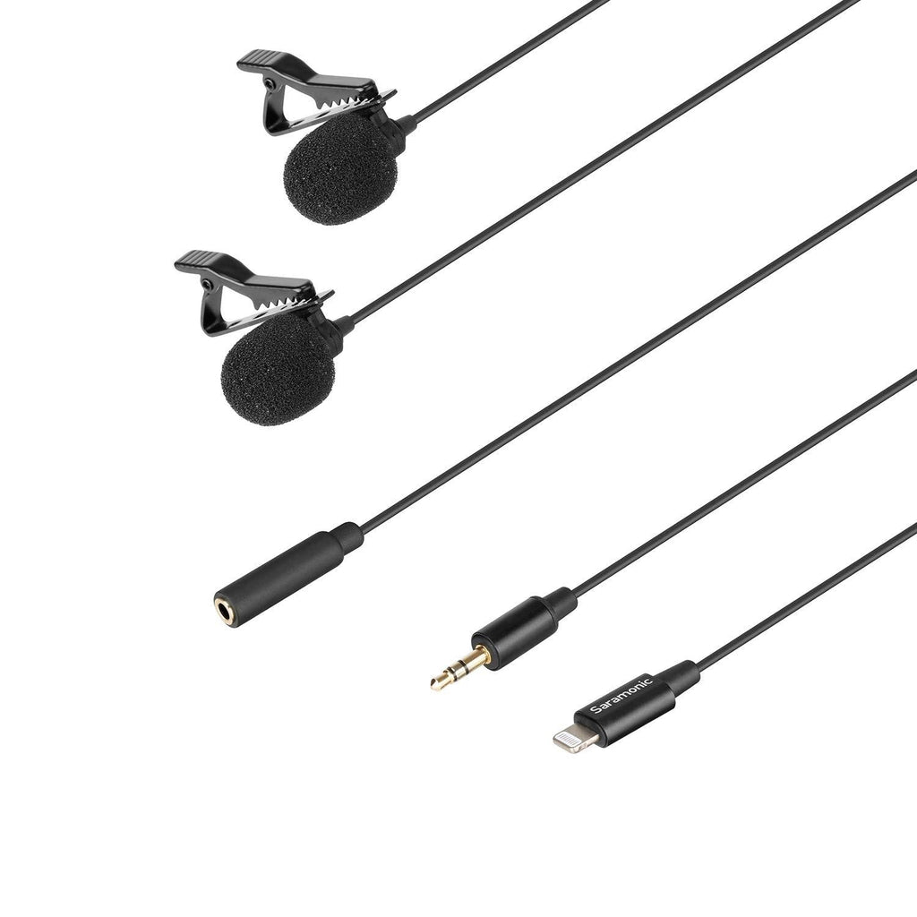 Saramonic Omnidirectional Dual-Head Lapel Microphone 6M Cable with a Male 3.5mm TRS to MFi Certified Lightning Adapter Cable for iPhone iPad iOS Devices Dual-head 6M Microphone
