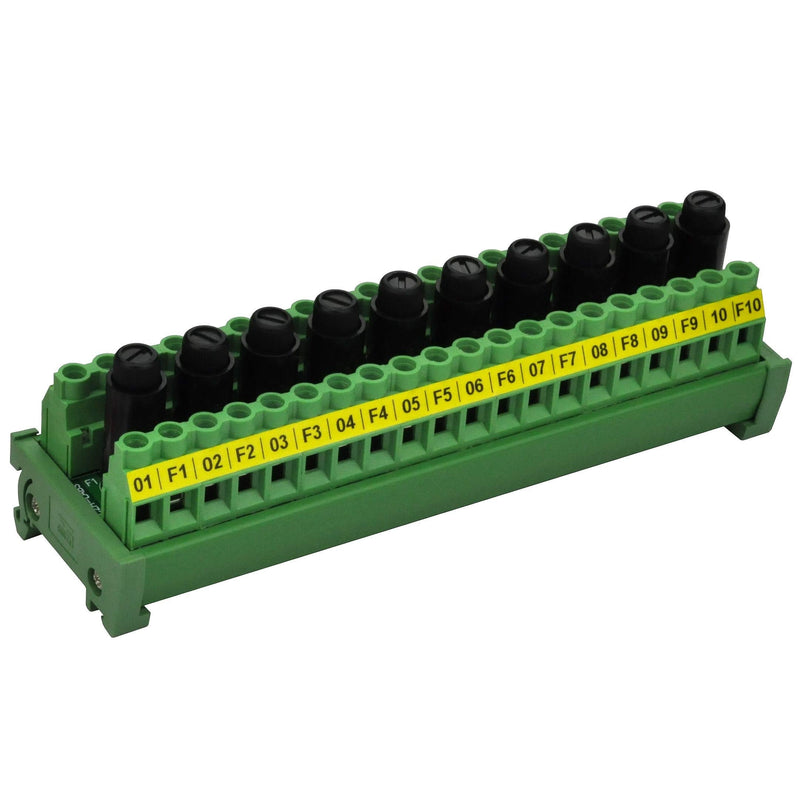 [AUSTRALIA] - OONO DIN Rail Mount 20 Position Screw Terminal Block Distribution Module with 10 Channel Fuses 