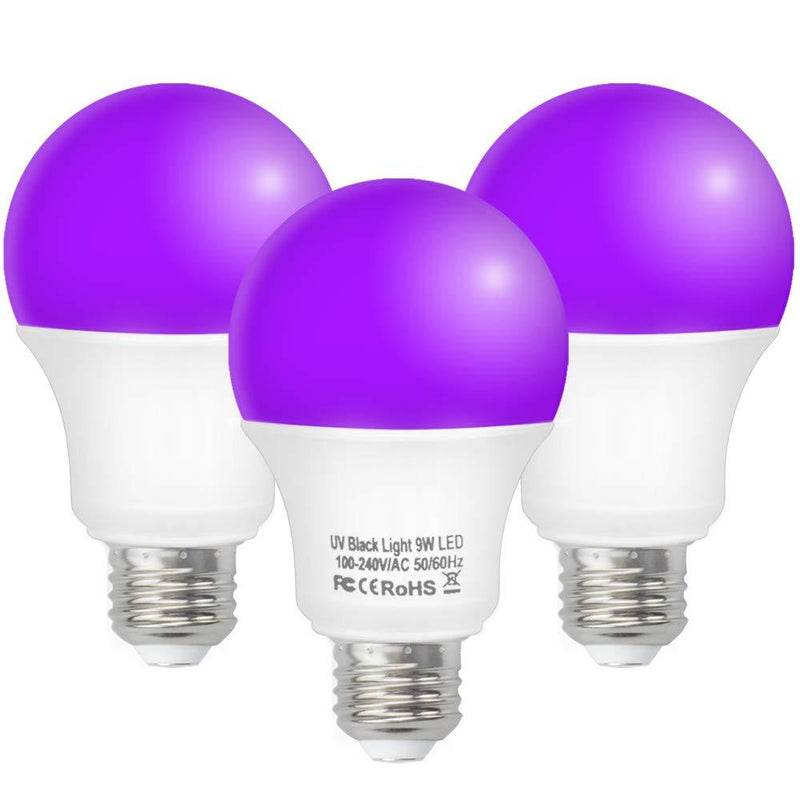 [AUSTRALIA] - ZHMA LED Black Light Bulbs, 9W E26 LED Blacklight Bulb for Blacklight Party, Glow in The Dark, Aquarium, Body Paint, Fluorescent, Neon Glow [3 Pack] 
