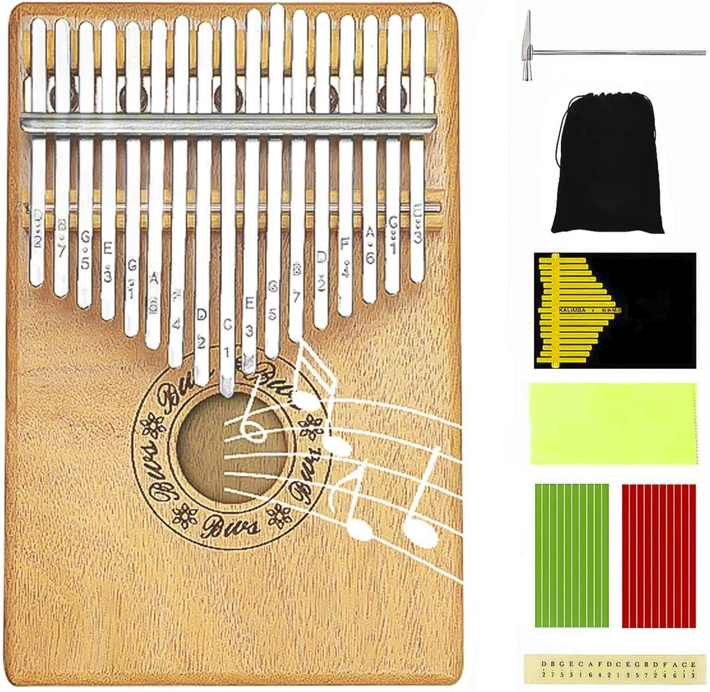 Kalimba Thumb Piano 17 Key Pocket Piano Portable Piano Mbira Sanza African Finger Piano with Kalimba Thumb Protector Hammer for Beginners Kids Adult Present Musical Toy Giftfor Kids