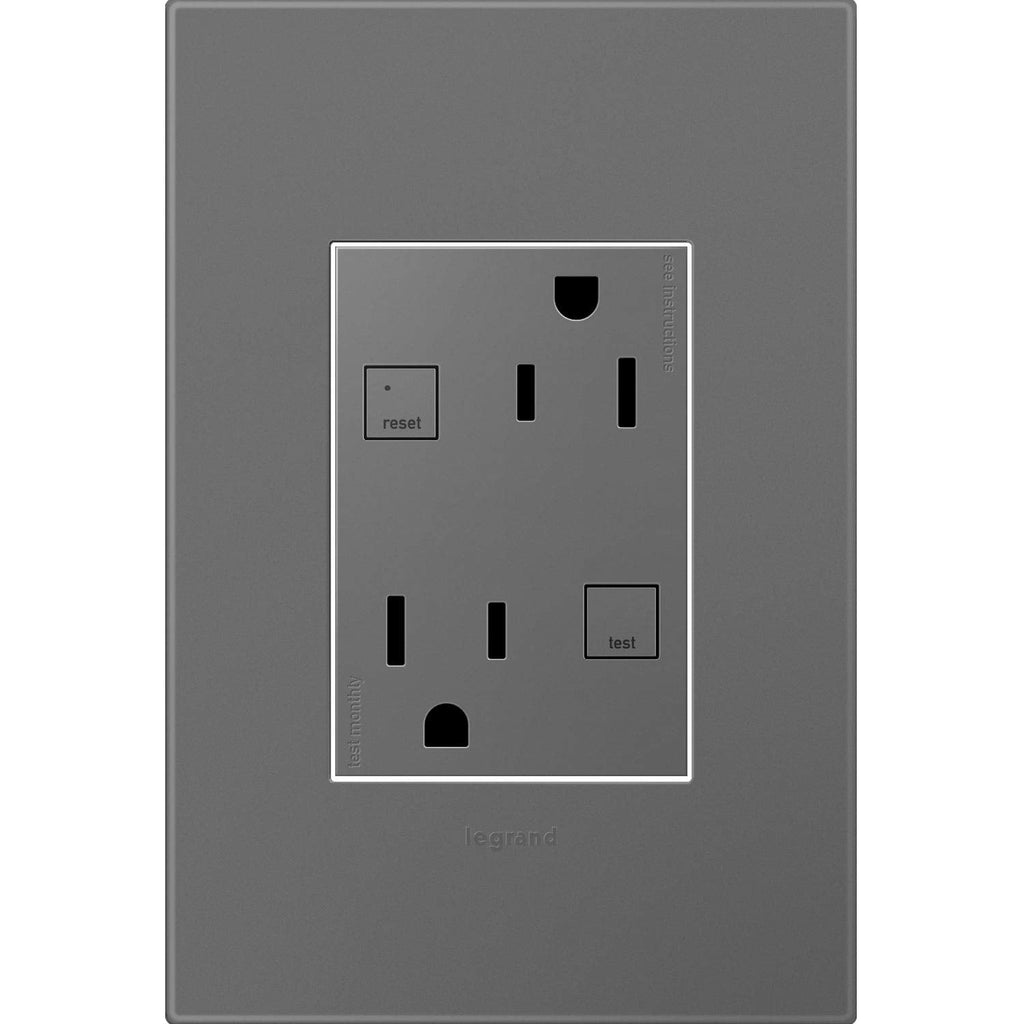 Legrand adorne 15A GFCI Tamper-Resistant Outlet, Plus-Size with Matching Wall Plate (Magnesium Finish), AGFTR2153M4WP Plus-Size Outlet with Wall Plate Magnesium