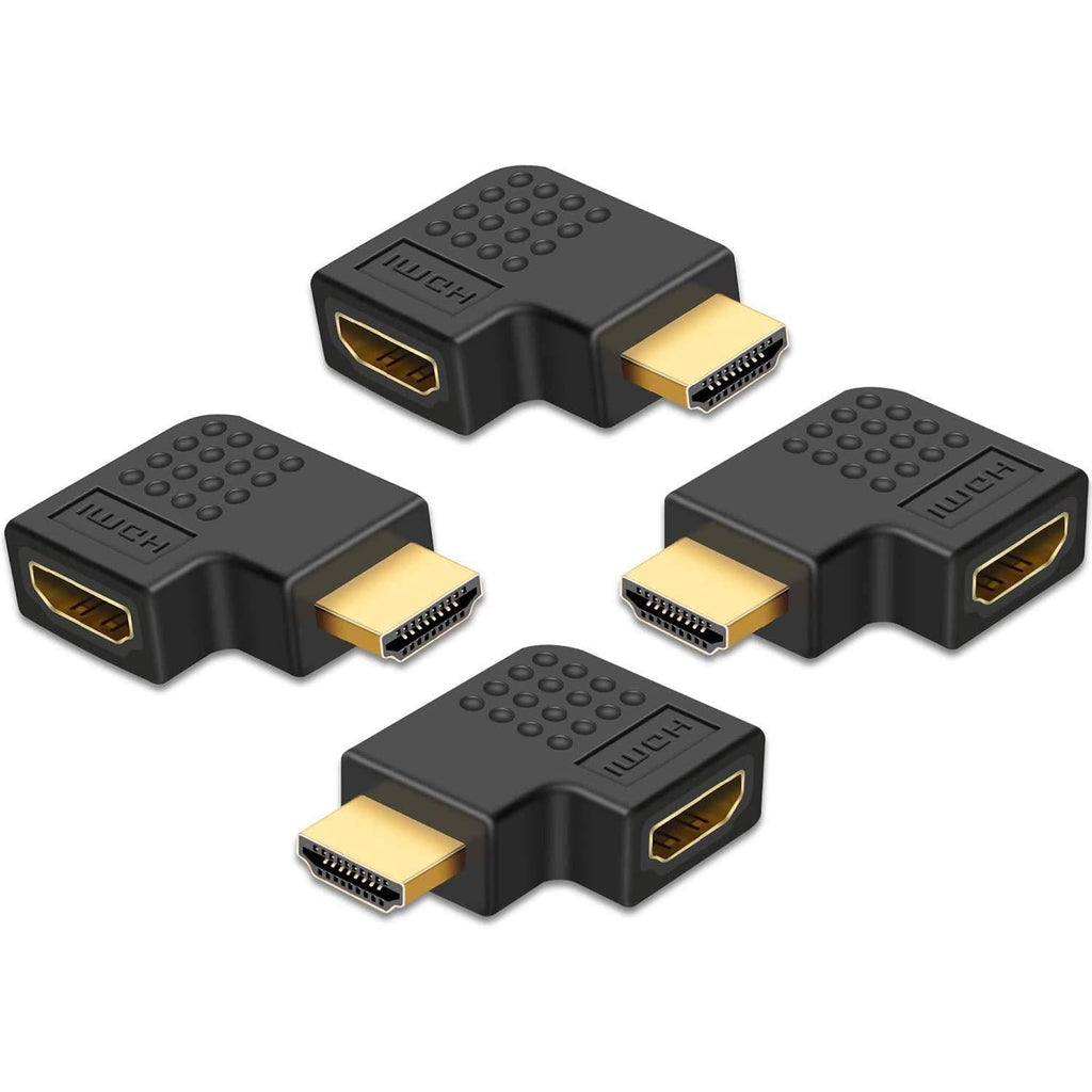 Warmstor 4 Pack HDMI Male to Female Adapter 90 Degree and 270 Degree HDMI 2.0 Cable Angle Connector 3D & 4K Supported (Gold-Plated,2 Combos)