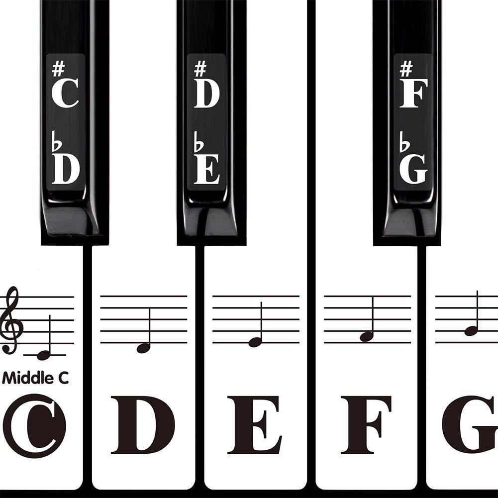 DRMFSLS Kids Piano Keyboard Stickers for 88/61/54/49/37 Key. Colorful Large Bold Letter Piano Stickers Perfect for kids Learning Piano. Multi-Color,Transparent,Removable 88 Keys Large Bolded Black Letter