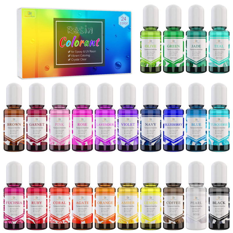 24 Color Epoxy UV Resin Pigment - Crystal Transparent Epoxy Resin Dye for UV Resin Coloring, DIY Resin Art Jewelry Making - Concentrated UV Resin Colorant for Paint, Tumbler, Craft - 0.35 oz/10ml Each 24 Colors x 10ml