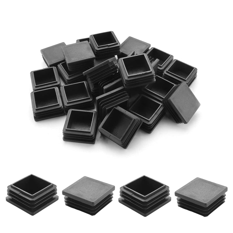MroMax 24PCS 1.5" x 1.5" (LxW) Plastic Tubing Plug Square Post End Caps for Handrail Stair Newel Guardrail Tube Black 38x38mm