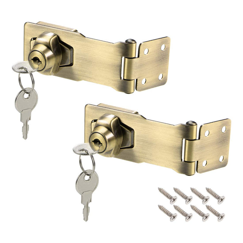 uxcell 4-inch Keyed Hasp Locks Zinc Alloy Twist Knob Keyed Locking Hasp W Screws for Door Cabinet Keyed Alike Bronze Tone 2Pcs