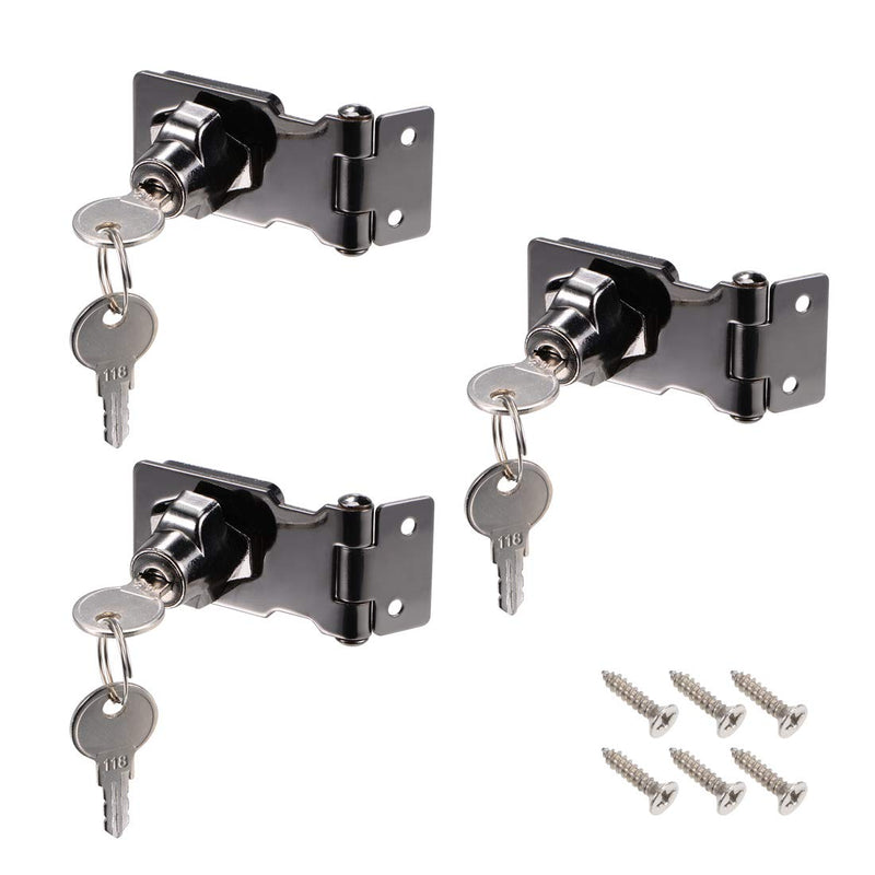 uxcell 2.5-inch Keyed Hasp Locks Zinc Alloy Twist Knob Keyed Locking Hasp W Screws for Door Cabinet Keyed Alike Black 3Pcs 2.5 Inch