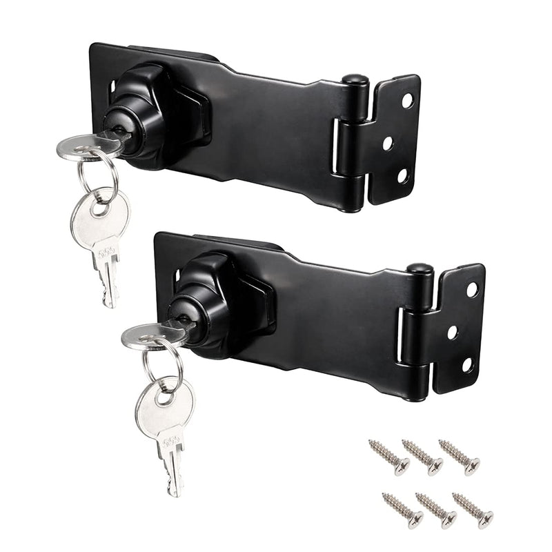 uxcell 4-inch Keyed Hasp Locks Zinc Alloy Twist Knob Keyed Locking Hasp W Screws for Door Cabinet Keyed Alike Black 2Pcs
