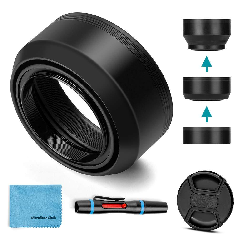 52mm Lens Hood Universal Collapsible Lens Sun Shade Hood with Centre Pinch Lens Cap for Canon Nikon Sony Pentax Olympus Fuji Camera 52mm