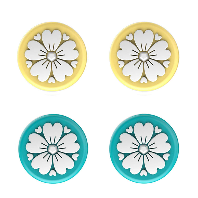 LeyuSmart Sakura Flower Design Thumb Grip Caps, Joystick Cap for Nintendo Switch & Lite, Soft Silicone Cover for Joy-Con Controller (Turquoise&Yellow) Teal&Yellow