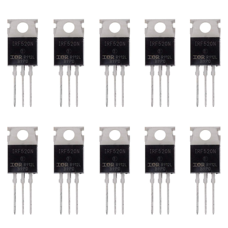 BOJACK IRF520N MOSFET Transistors IRF520N 9.7 A 100 V N-Channel Power MOSFET TO-220AB (Pack of 10 Pcs)