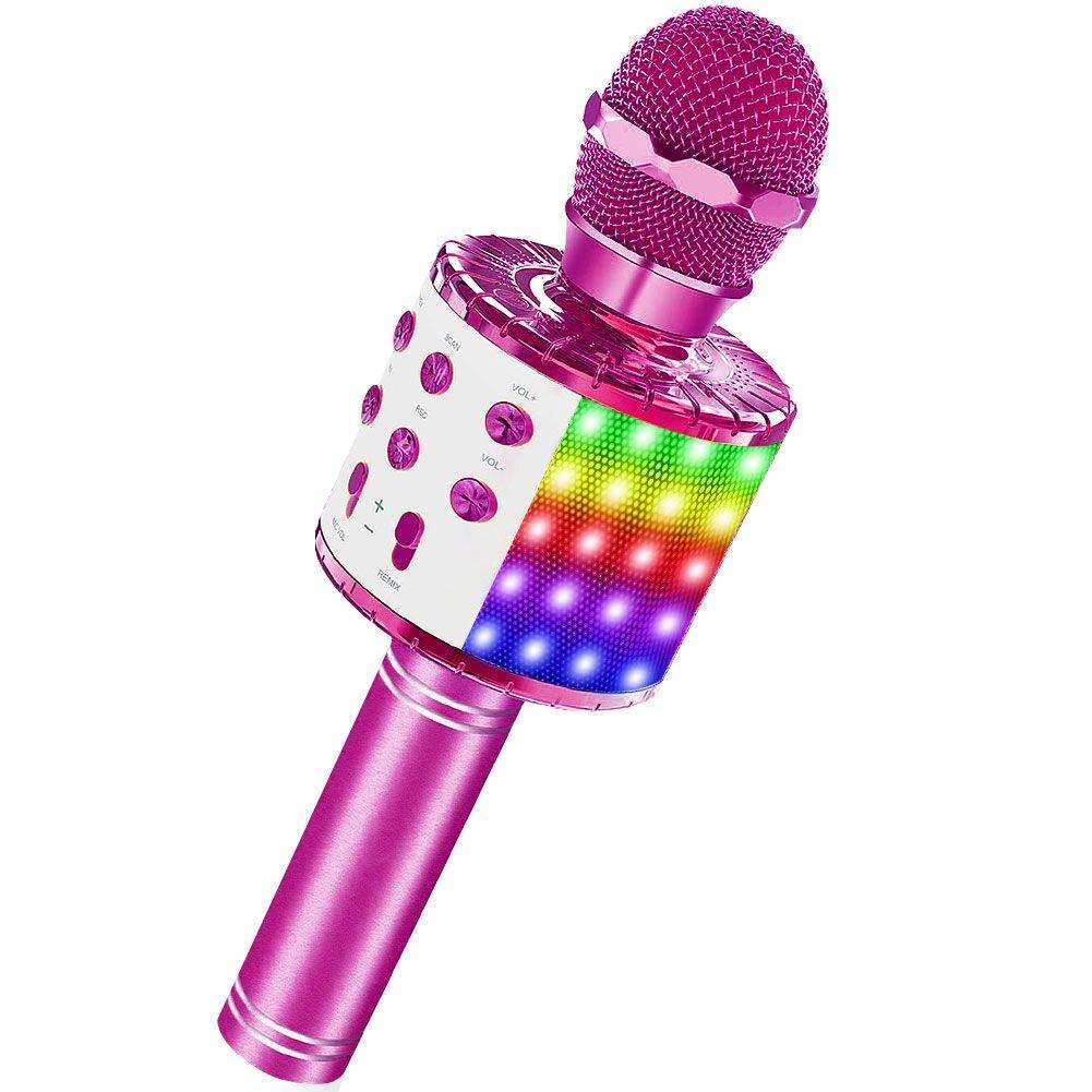 [AUSTRALIA] - Bluetooth Karaoke Microphone with LED Lights, XIANRUI Portable Karaoke with Speaker for Kids Adults, Handheld Karaoke Machine for Home KTV Party Birthday Gifts, Compatible Android&iOS (Pink) Gorgeous Pink 